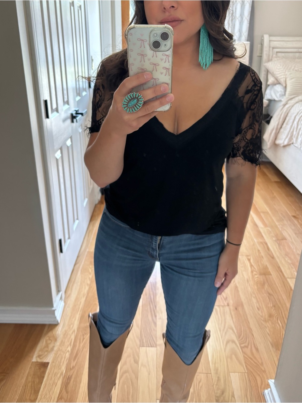 POL black lace sleeve tee